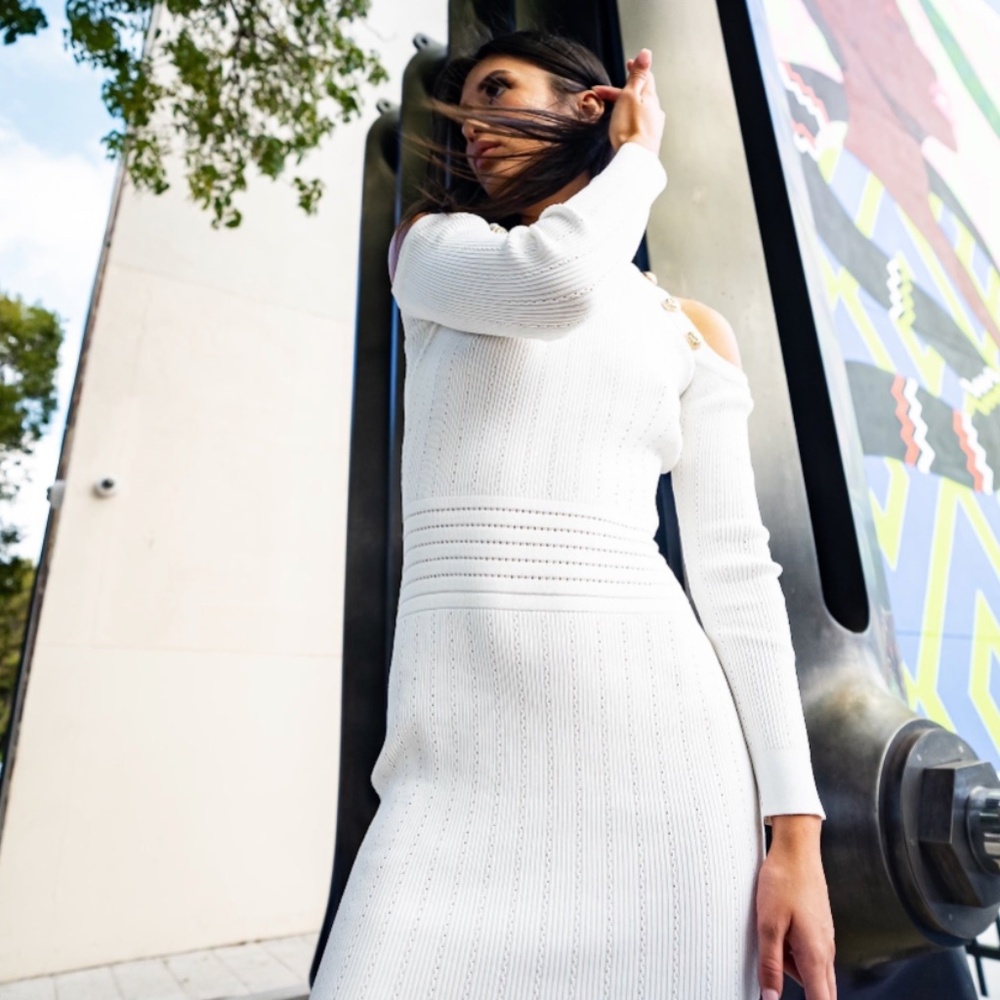 NEW!!! White Midi Dress With Cut Out Shoulder Details - Picture 9 of 9